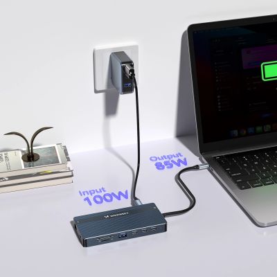 4. Hub USB-C 14 w 1 Wozinsky WDS03Y5S wielofunkcyjny, aluminiowy, do 3 monitorów, z kablem 15 cm  - szary