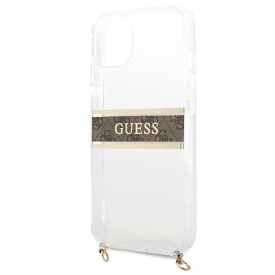 6. Etui Guess 4G Brown Strap Gold Chain na iPhone 13 mini - przezroczyste