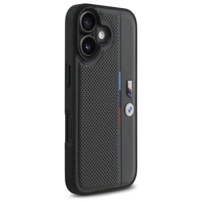 4. Etui BMW M Perforated Tricolor Detail Line na iPhone 16 - ciemnoszare