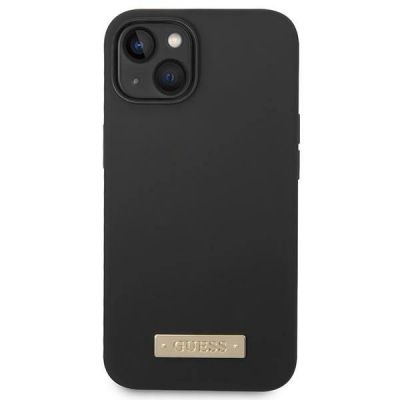 3. Etui Guess Silicone Logo Plate MagSafe na iPhone 14 Plus - czarne