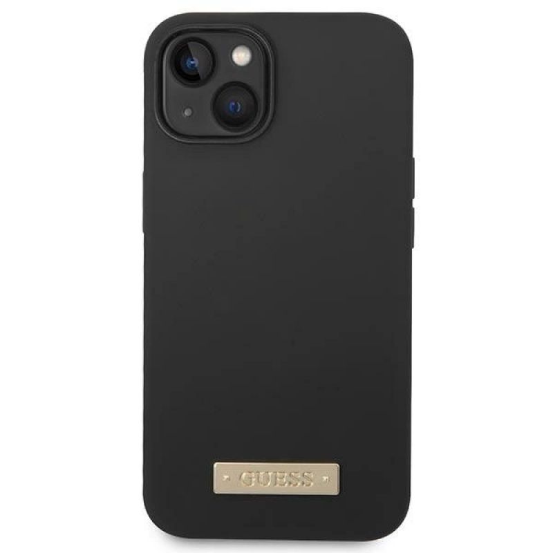 3. Etui Guess Silicone Logo Plate MagSafe na iPhone 14 Plus - czarne