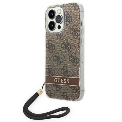 Etui Guess 4G Print Strap na iPhone 14 Pro - brązowe
