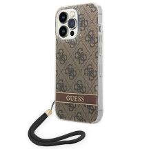 Etui Guess 4G Print Strap na iPhone 14 Pro - brązowe