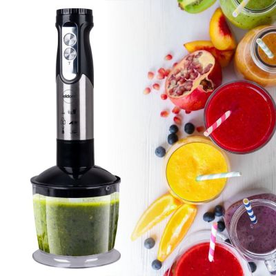 4. ELDOM BLENDER WIELOFUNKCYJNY BL250 VEXI 800W CZARNO-SREBRNY METALOWA KOŃCÓWKA DO ROZDRABNIANIA, POJEMNIK Z NOŻEM SIEKAJĄCYM O