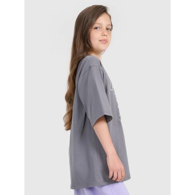 4. T-shirt oversize z nadrukiem dziewczęcy 4F 4FJRAW25TTSHF3197-22S