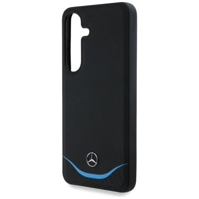 6. Etui Mercedes Leather Contrasted Blue Horizontal Curve MagSafe na Samsung Galaxy S25 - czarne