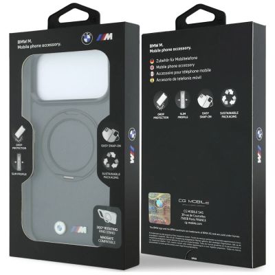 8. Etui BMW Kevlar Ring Stand 360 MagSafe na iPhone 18 Pro / 17 Pro - ciemnoszare