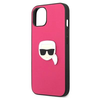 6. Etui Karl Lagerfeld Leather Ikonik Karl's Head Metal na iPhone 13 mini - różowe