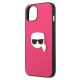 6. Etui Karl Lagerfeld Leather Ikonik Karl's Head Metal na iPhone 13 mini - różowe