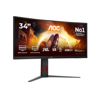 37. Monitor AOC CU34G4Z 34-calowy, Szybkie VA, WQHD 21:9, 240 Hz, 1 ms, 3440 x 1440 pikseli, 450 cd/m2, ilość portów HDMI: 2, kolor czarny