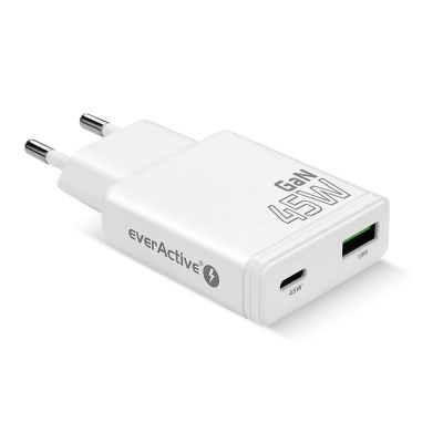2. EVERACTIVE ŁADOWARKA SIECIOWA GAN 1 X USB, 1 X USB-C QUICK CHARGE 3.0 45W BIAŁA SC-460Q