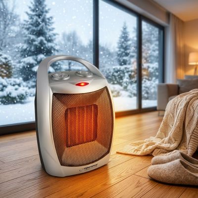 9. Termowentylator elektryczny Esperanza EHH006 (1500W; 3 stopnie grzania; kolor czarny, kolor srebrny)