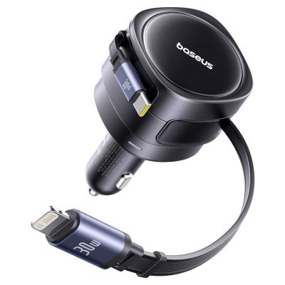 3. Ładowarka samochodowa Baseus Enjoyment Max 60W ze zwijanymi kablami USB-C i Lightning - czarna