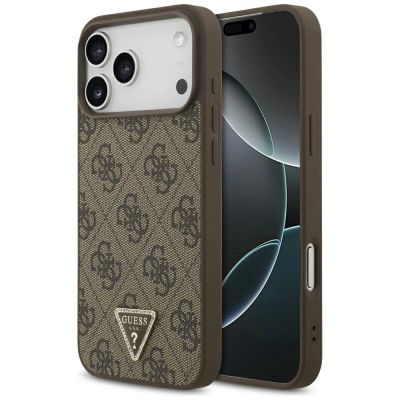 Etui Guess Leather 4G Triangle Strass MagSafe na iPhone 17 Pro Max / 18 Pro Max  - brązowe