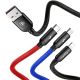 5. Kabel Baseus Three Primary Colors 3w1 USB-A - micro USB / Lightning / USB-C 3.5A 0,3 m - czarny