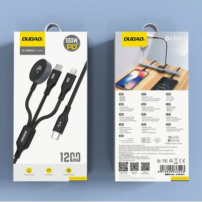 2. Kabel z ładowarką do Apple Watch Dudao A12Max+ PD 100W 3w1: USB-C Lightning 1,2m - czarny