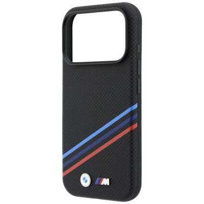 6. Etui BMW M Quadrille Kevlar Print Tricolor Lines & Metal Logo MagSafe na iPhone 18 Pro / 17 Pro - czarne