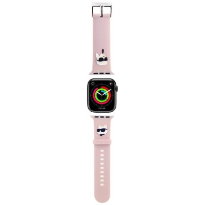 Pasek Karl Lagerfeld 3D Rubber Karl&Choupette Heads na Apple Watch 42/44/45/49mm - różowy
