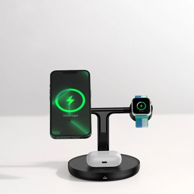 13. Baseus Swan ładowarka indukcyjna (kompatybilna z MagSafe) stojak do iPhone, Apple Watch, AirPods + kabel USB-C 1m czarny (WXTE000101)