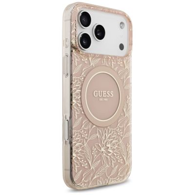 4. Etui Guess IML Flowers Electro Pearl Strap MagSafe do iPhone 17 Pro Max - różowe