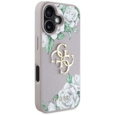 4. Etui Guess Grained Roses Big 4G logo na iPhone 16 - fioletowe