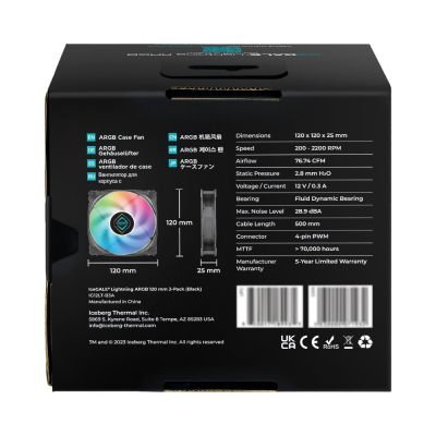 9. Iceberg Thermal IceGALE Lightning ARGB Obudowa komputera Wentylator 12 cm Czarny 3 szt.
