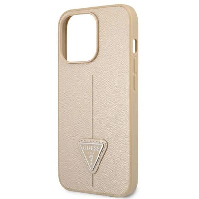 6. Etui Guess Saffiano Triangle Logo na iPhone 13 Pro / iPhone 13 - beżowe