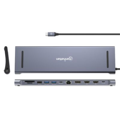 11. MANHATTAN Stacja dokująca 12-w-1 4K 1xHDMI 2xDP 3xUSB-A