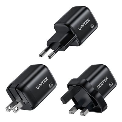 5. UNITEK ŁADOW. SIECIOWA 2X GAN 45W, 2XUSB-C PD 3.0, QC, CZARNA