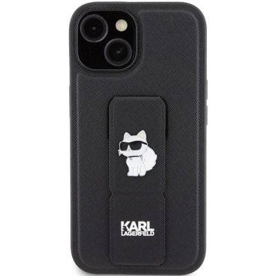 3. Etui Karl Lagerfeld Gripstand Saffiano Choupette Pins na iPhone 15 Plus / 14 Plus - czarne