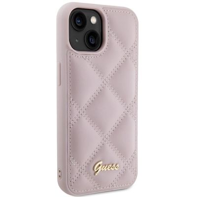 4. Etui Guess Quilted Metal Logo na iPhone 15 - różowe