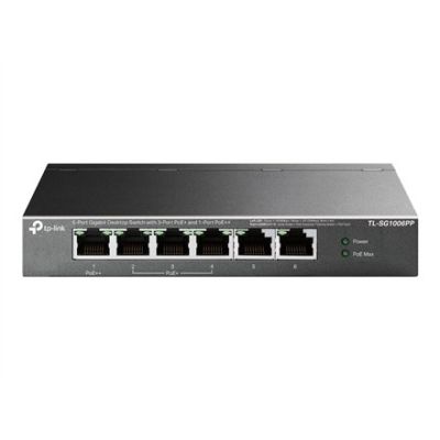 4. Switch TP-Link TL-SG1006PP Gigabitowy przełącznik typu Desktop, 6 portów, w tym 3 porty PoE+ i 1 port PoE++