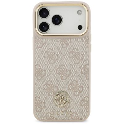 3. Etui Guess 4G Strass Logo & Big Strap Metal Buttons MagSafe na iPhone 17 Pro Max - różowe