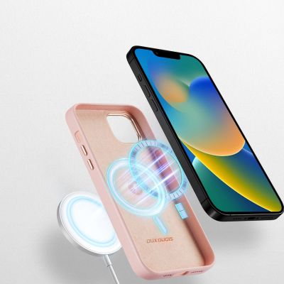 3. Dux Ducis Grit skórzane etui do iPhone 14 Plus elegancki pokrowiec ze sztucznej skóry (kompatybilne z MagSafe) różowy