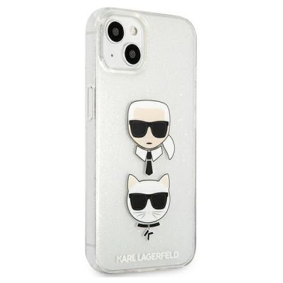 4. Etui Karl Lagerfeld Glitter Karl's & Choupette Head na iPhone 13 mini - srebrne