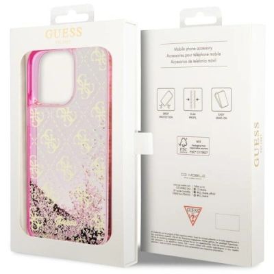 8. Etui Guess Liquid Glitter 4G Transculent na iPhone 14 Pro - różowe