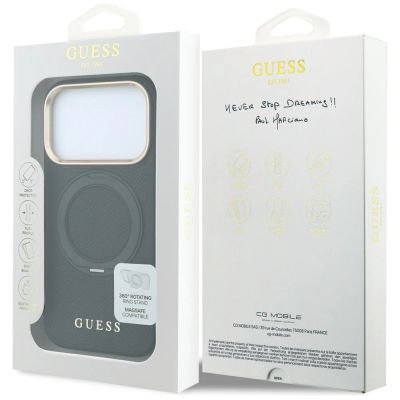 8. Etui Guess Ring Stand 360 Grained Classic Logo MagSafe na iPhone 18 Pro / 17 Pro - czarne