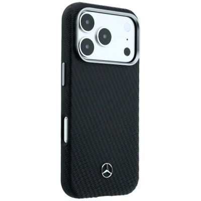 4. Etui Mercedes Leather Semi Wrap Wood Effect MagSafe na iPhone 17 Pro Max / 18 Pro Max - czarne