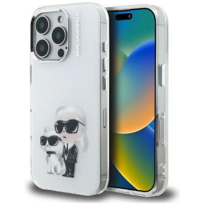 Etui Karl Lagerfeld IML Aquarelle Karl & Choupette & Logo na iPhone 16 Pro Max - białe