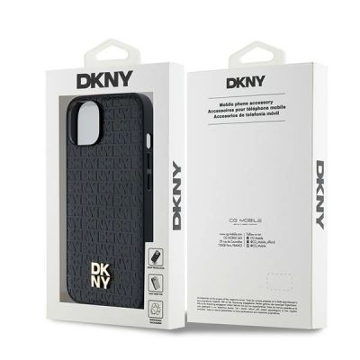 8. Etui DKNY Leather Monogram Pattern Metal Logo MagSafe na iPhone 15 / 14 / 13 - czarne