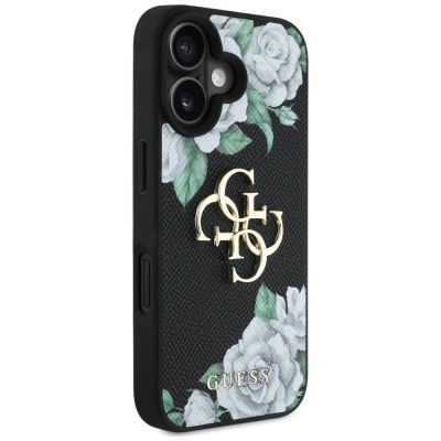 4. Etui Guess Grained Roses Big 4G logo na iPhone 16 - czarne
