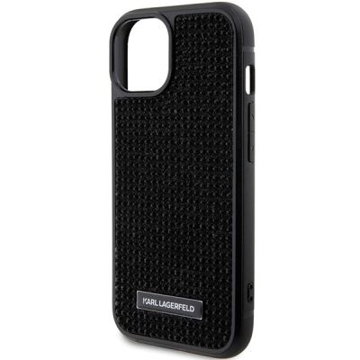 6. Etui Karl Lagerfeld Rhinestone Logo Metal Plate do iPhone 15 - czarne