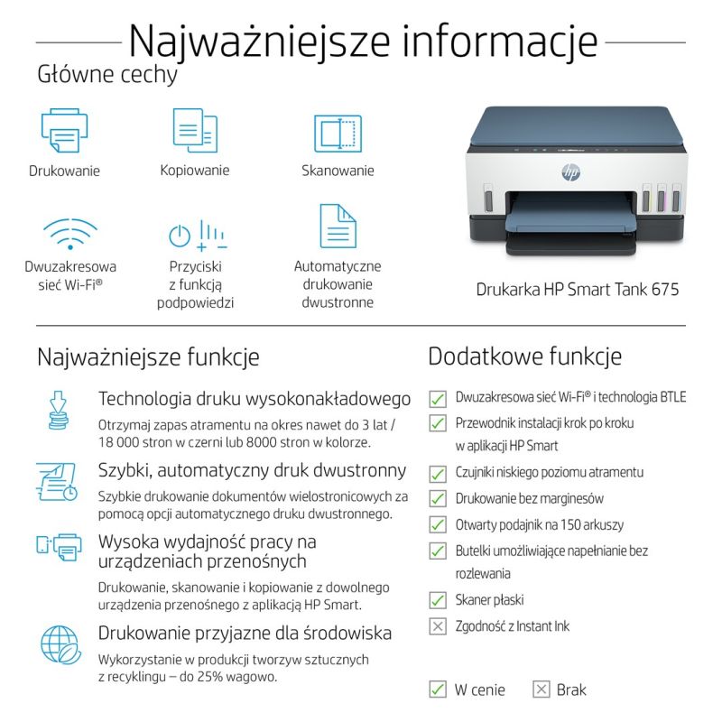 4. HP Smart Tank Urządzenie wielofunkcyjne 675, Drukowanie, skanowanie, kopiowanie, sieć bezprzewodowa, Skanowanie do pliku PDF