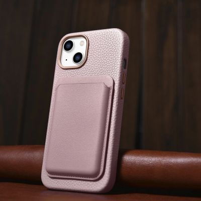 15. iCarer Litchi Premium Leather Case skórzane etui iPhone 14 Plus magnetyczne z MagSafe różowy (WMI14220711-PK)