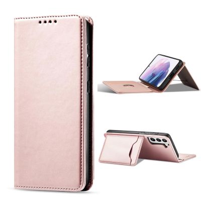 4. Magnet Card Case etui do Samsung Galaxy S22+ (S22 Plus) pokrowiec portfel na karty kartę podstawka różowy