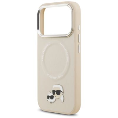 6. Etui Karl Lagerfeld Karl & Choupette Pins MagSafe do iPhone 17 Pro Max - beżowe