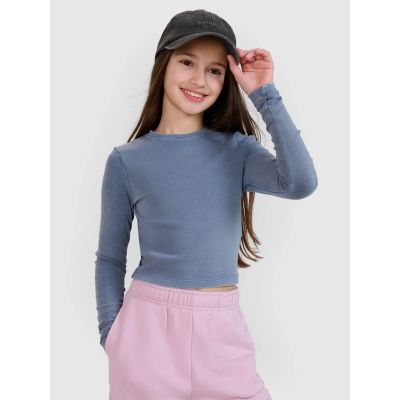 2. Longsleeve slim crop top gładki dziewczęcy 4F 4FJWSS25TLONF430-32S