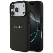 Etui Guess Grained Gold Ring MagSafe na iPhone 18 Pro / 17 Pro - czarne