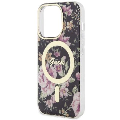6. Etui Guess Flower MagSafe na iPhone 14 Pro - czarne