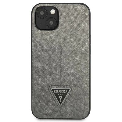 3. Etui Guess Saffiano Triangle Logo na iPhone 14 - srebrne